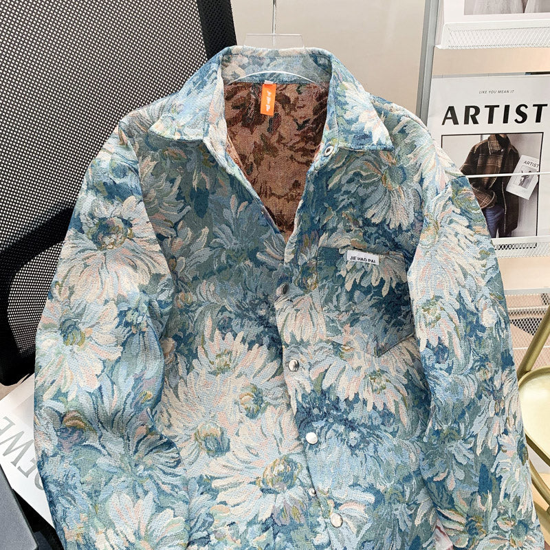 American-style Floral Oil Painting Jacquard Casual Jacket With All-over Print