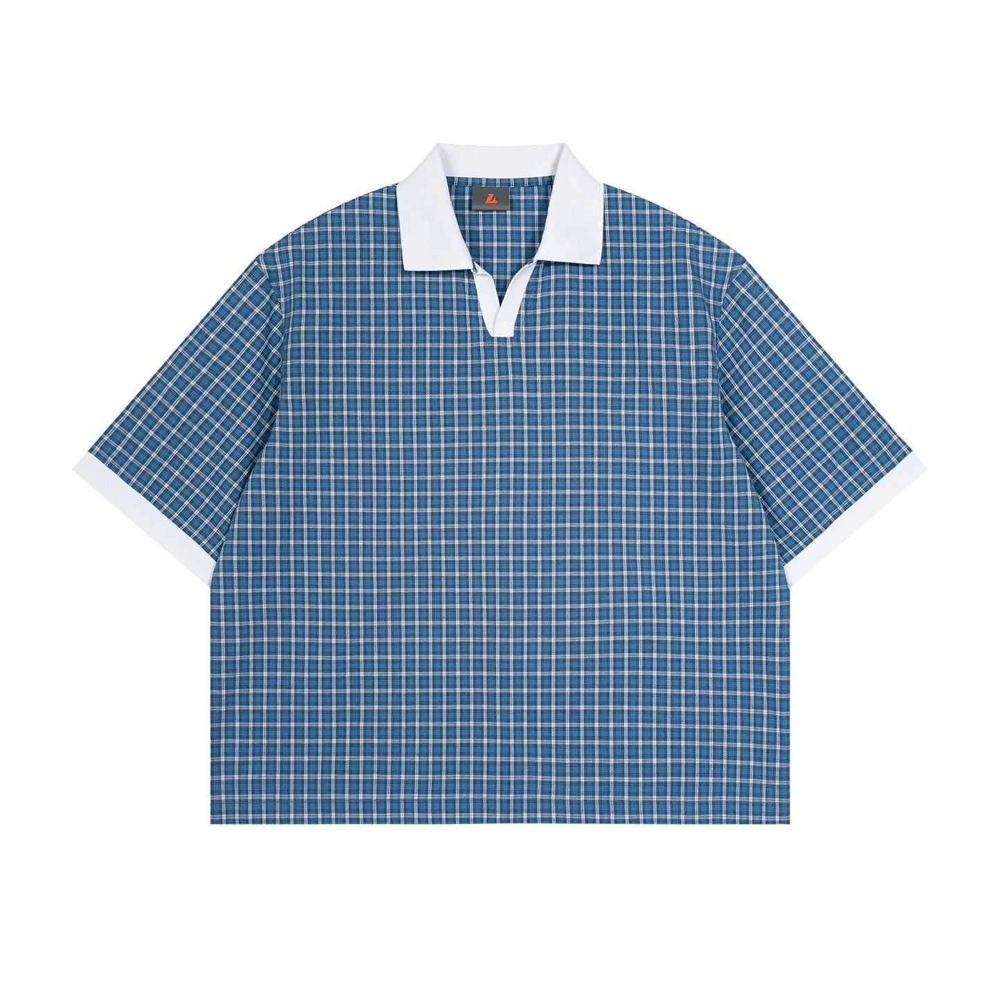 Mens Summer Thin Color-Block Plaid Lapel Short-Sleeve Shirt