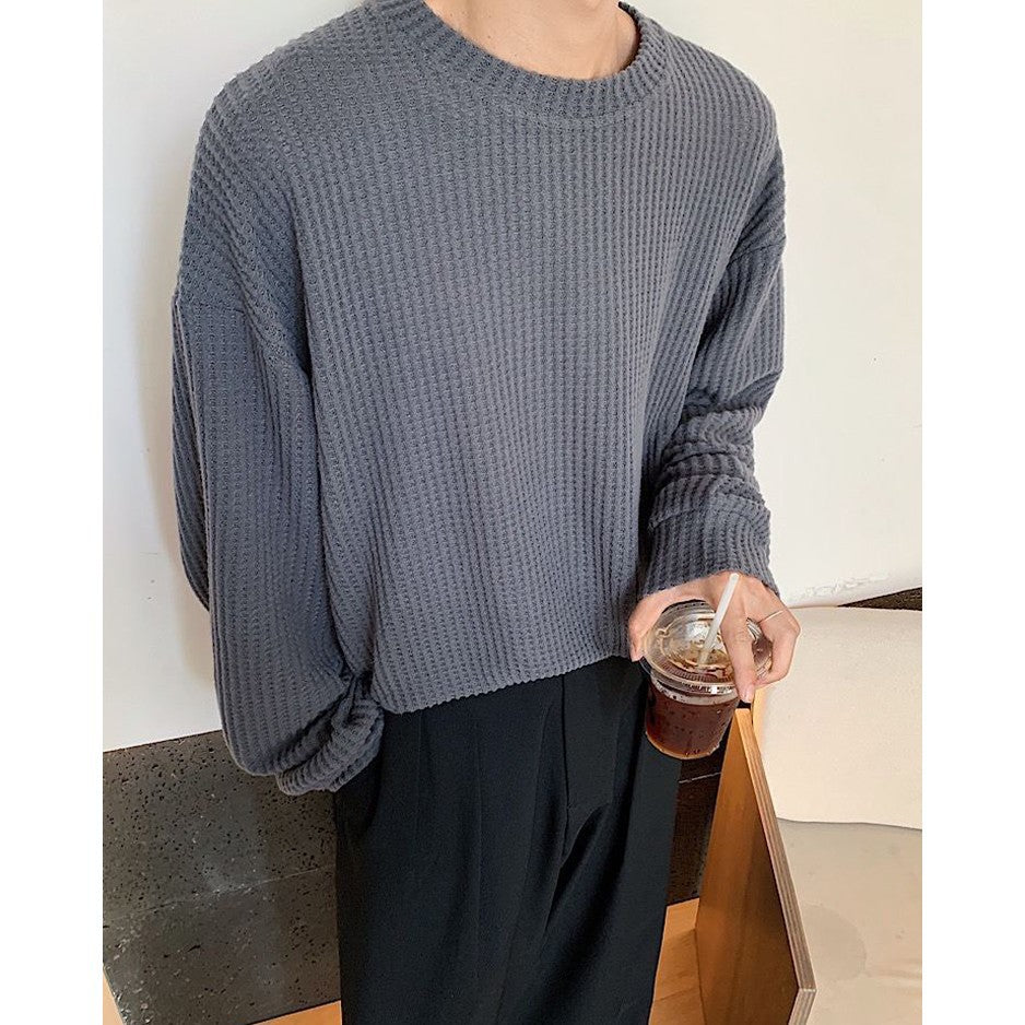 Mens Long-Sleeve T-Shirt American-Style Retro Heavy-Weight Knitted Hooded Sweater