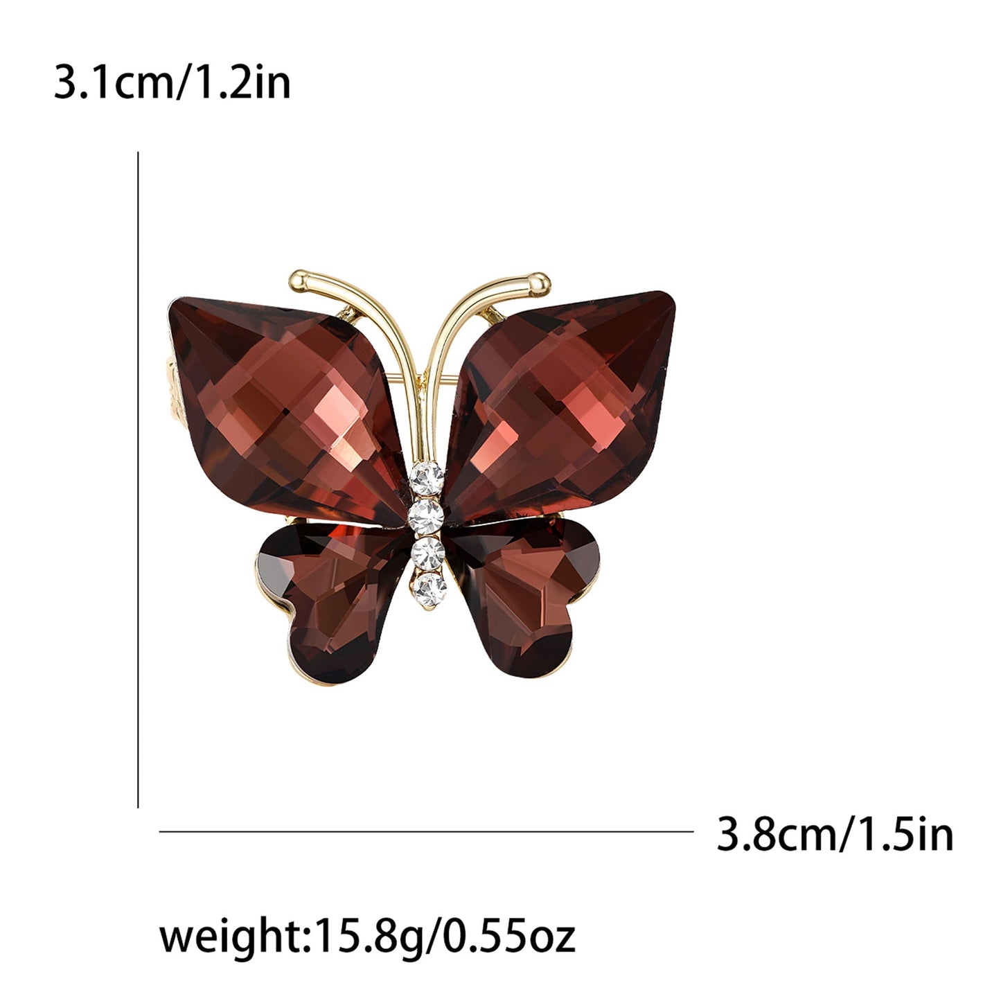 Fashionable Diamond-Encrusted Small Crystal Glass Butterfly Brooch