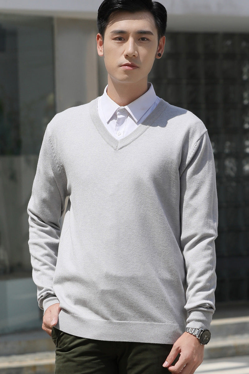 Mens Loose-Fit V-Neck Sweater Thick And Warm Knitted Top