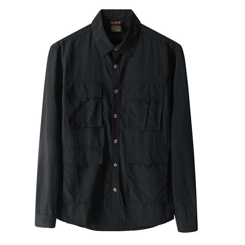 Mens Long-Sleeve Fashionable Casual Solid-Color Shirt