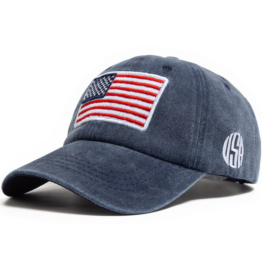 Men's And Women's Identical National Flag-style Side-stitched Letters Distressed And Rounded Edges Soft-top Adjustable Trendy Retro Baseball Cap Suitable For Outdoor Sports, Camping And Daily Use.
