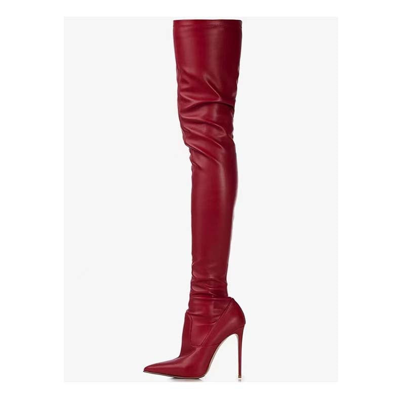 Stiletto-heeled Pointed-toe Thigh-high Boots Sexy Stretchy Skinny Boots