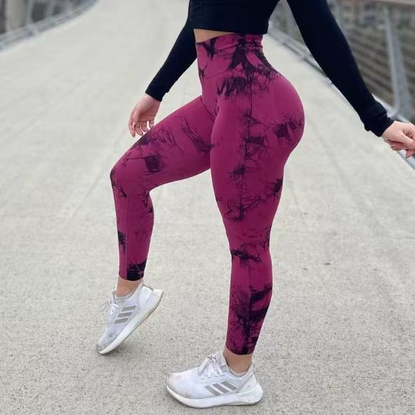 Women's Seamless Tie-Dye Yoga Pants – Knitted High-Waist Leggings