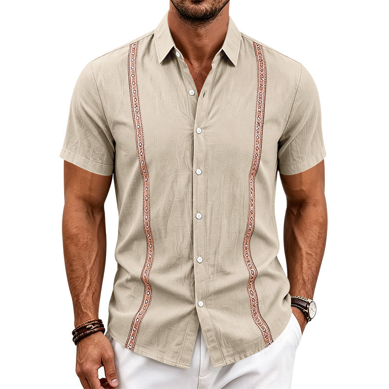 Mens Casual Linen Short-sleeve Shirt