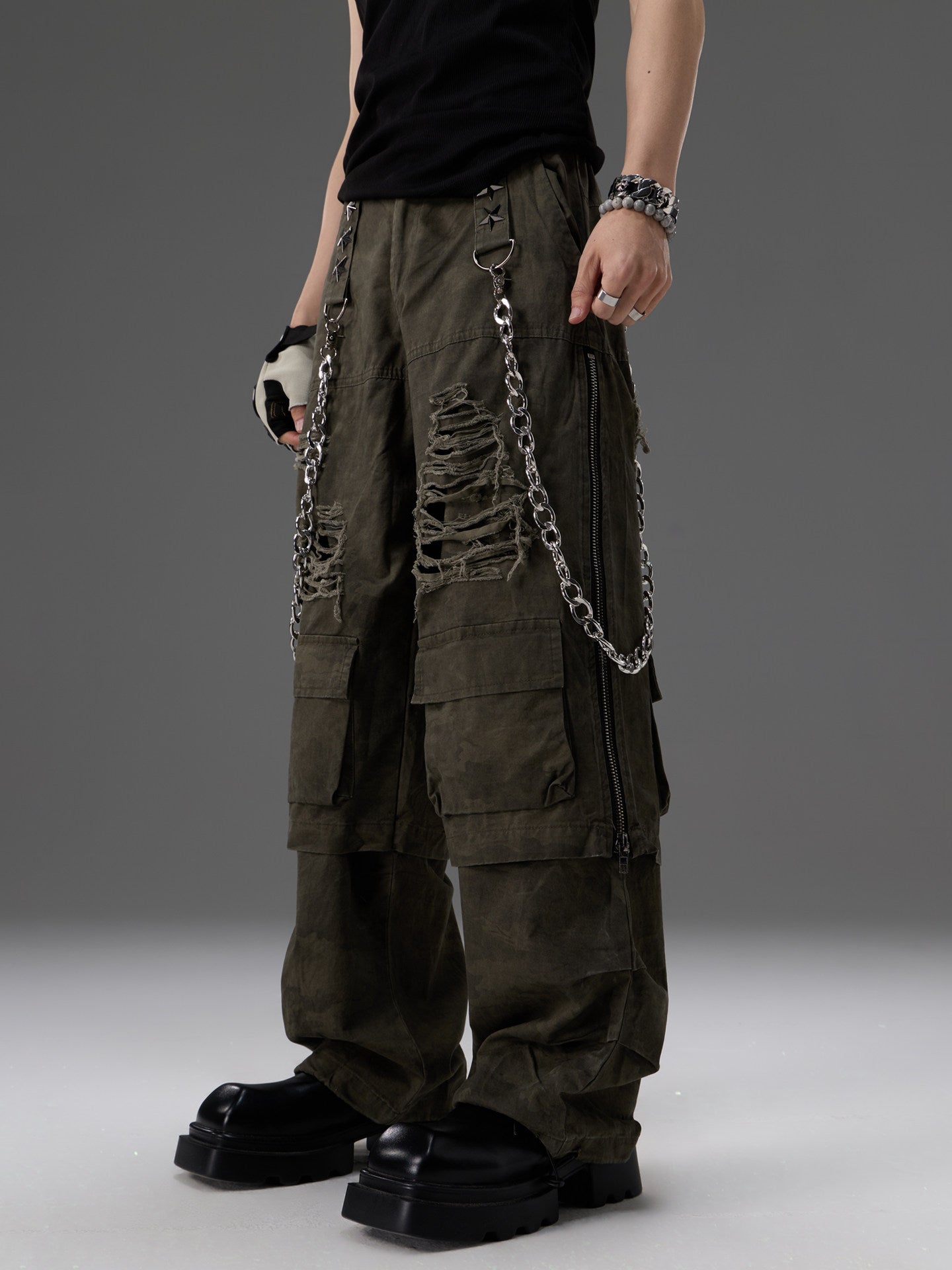 Heavy-duty Metal Belt Chain For Workwear Pants Faux Two-piece Design