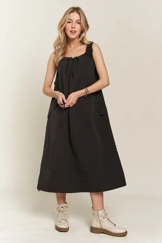 Drawstring Slit Back Cargo Summer Dress For Women – Trendy Utility-Inspired Dress with Adjustable Fit and Slit Back for Casual and Everyday Wear