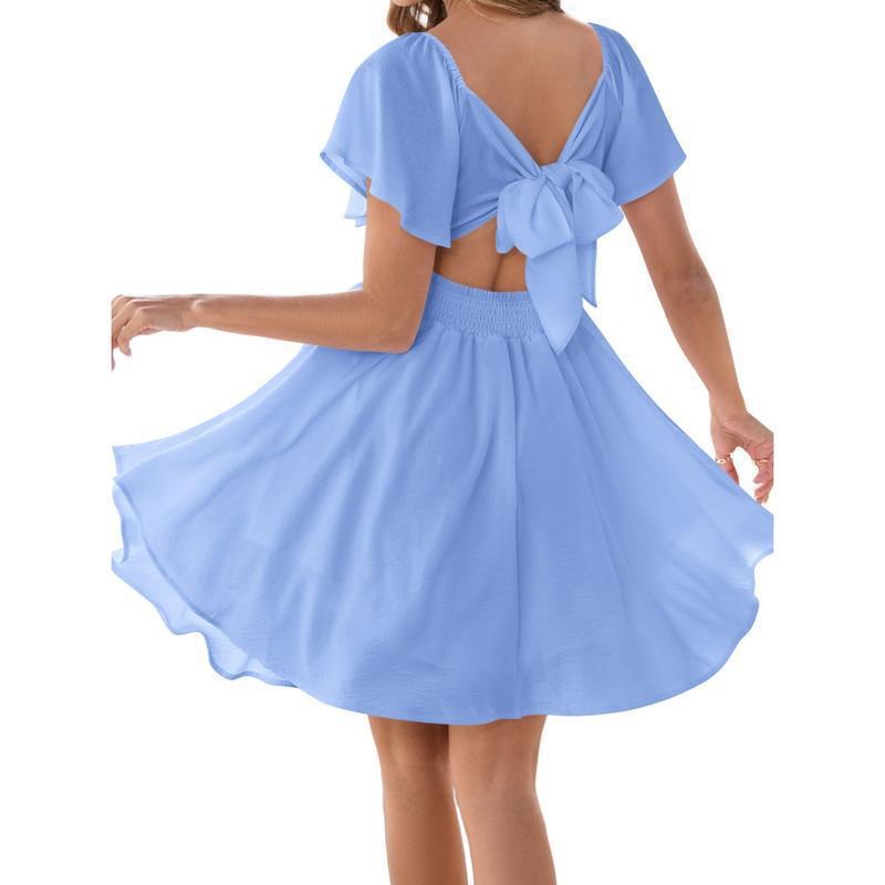 New Square-neck  Short-sleeve  High-waisted Dress