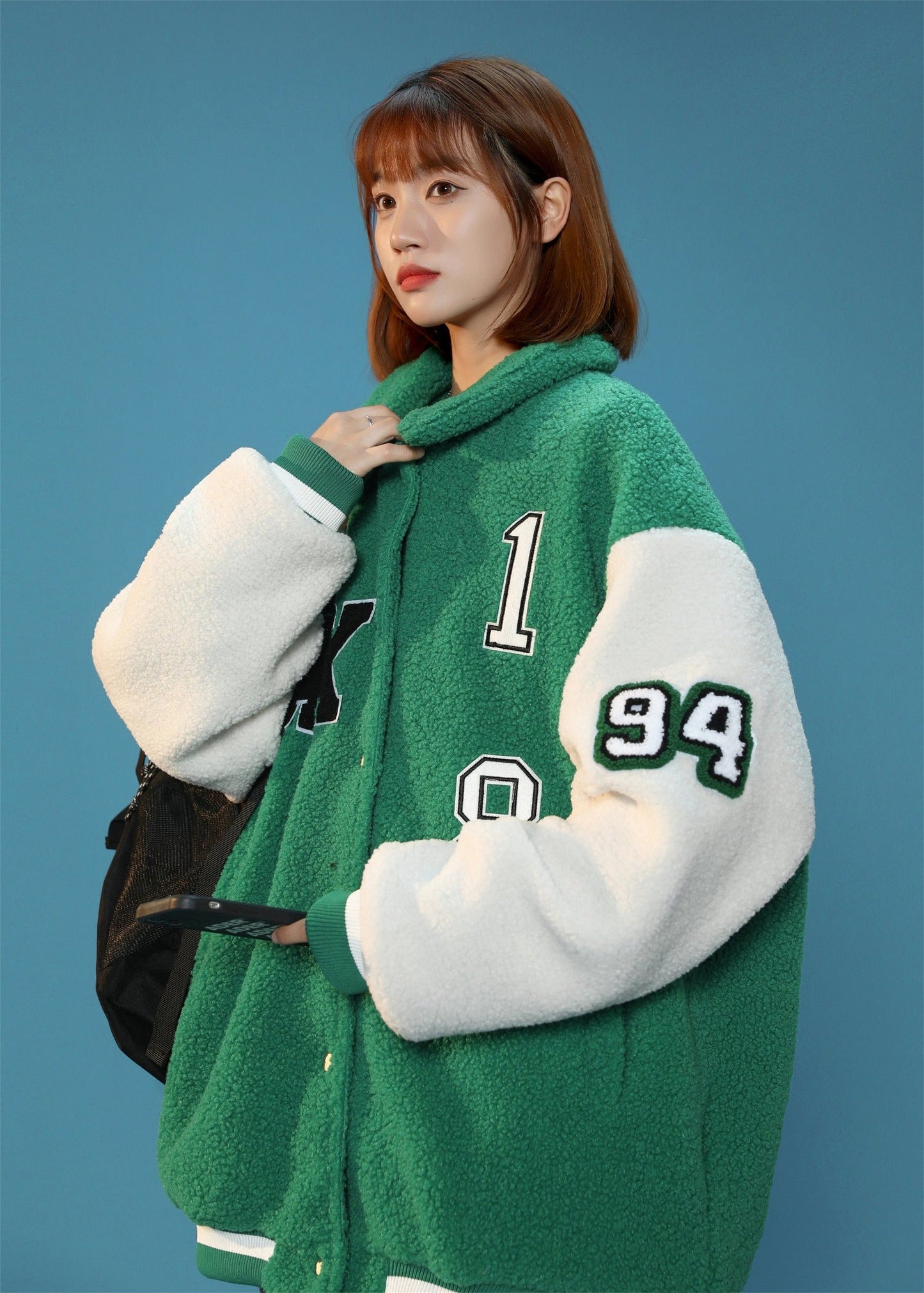 Veste universitaire pour femme en fausse fourrure Année 94