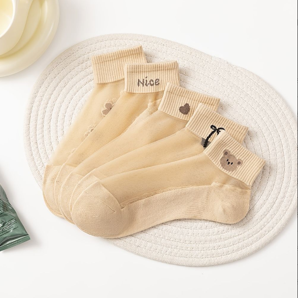Socks-Crystal Silk Short Tube-Love-1 Pair