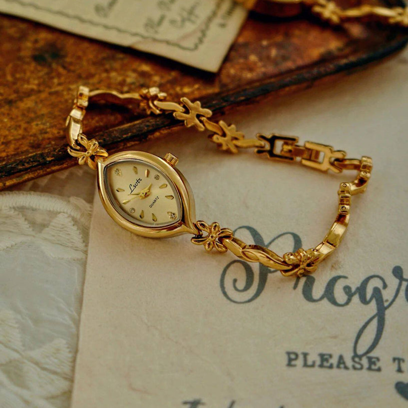 French-style Vintage Gold Small-dial Womens Wristwatch