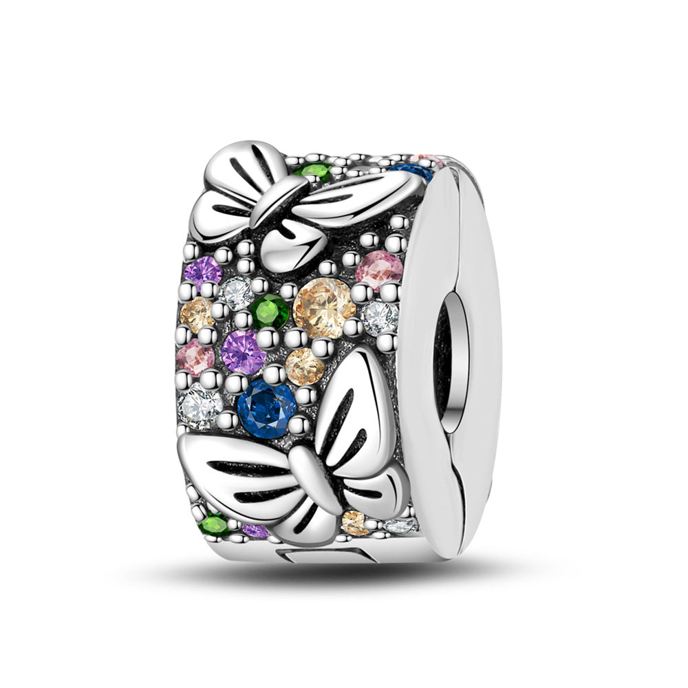 Silver-plated Colorful Zircon Accent Bead DIY Bracelet Charm