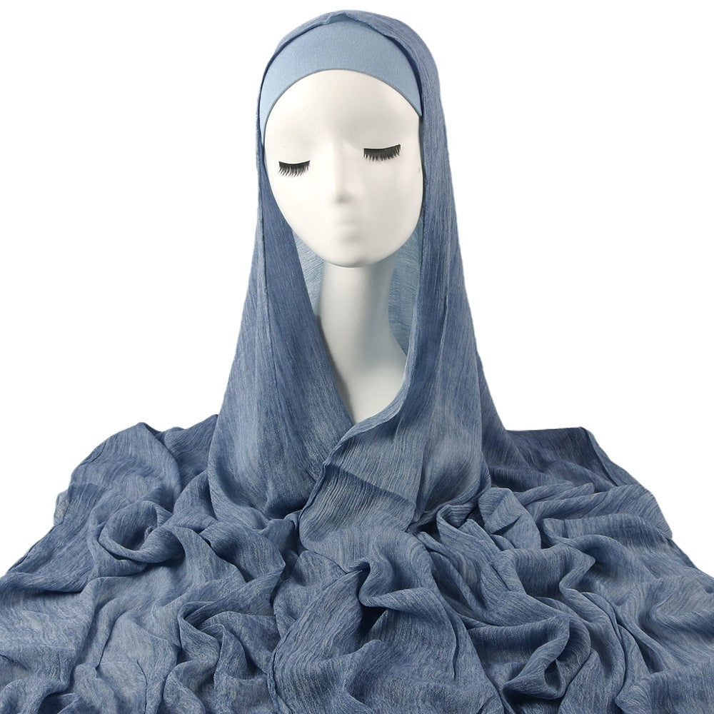 New Womens Solid-color Pleated Faux Hijab