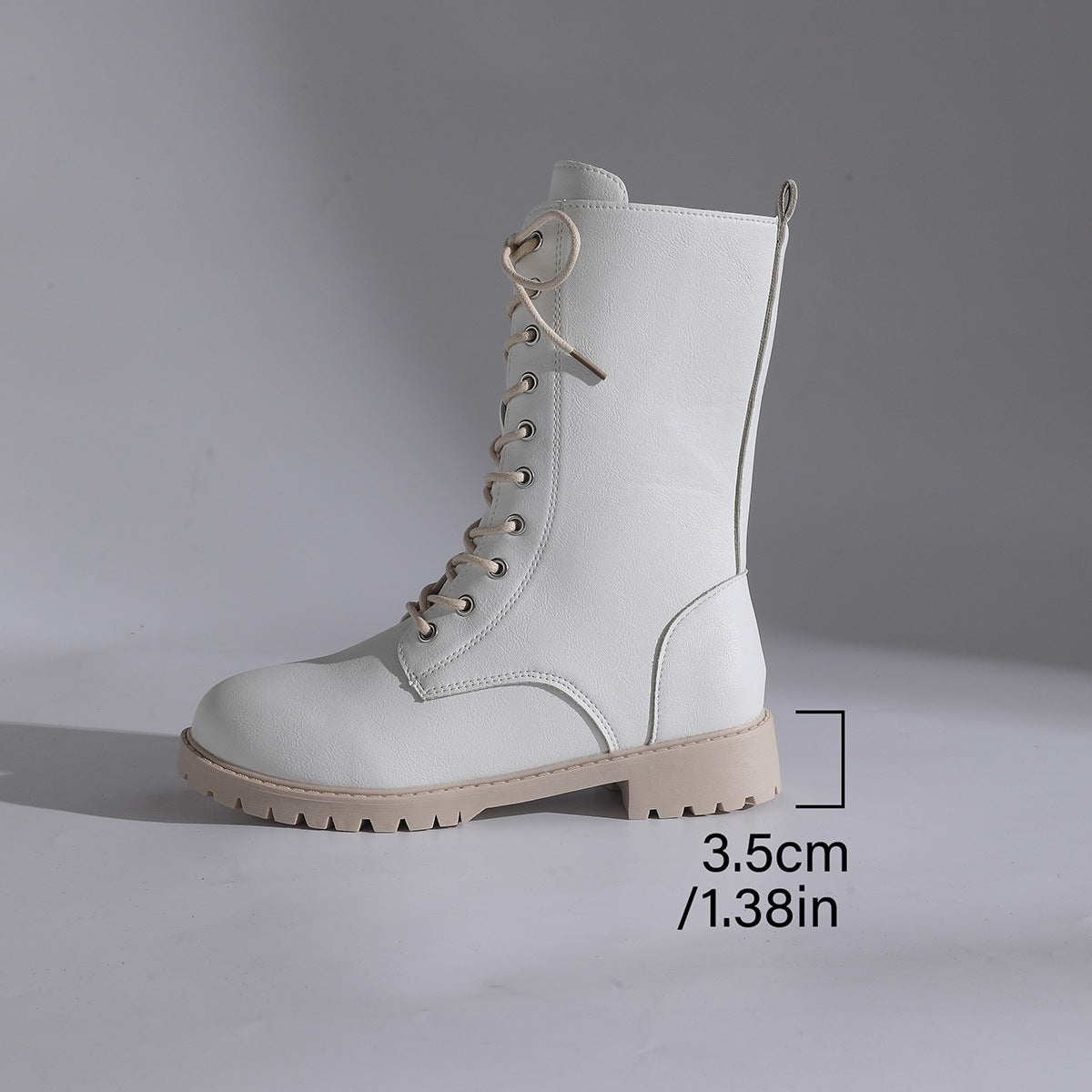 Women's Lace-Up Mid-Calf Combat Boots – Square Block Heel Lug Sole