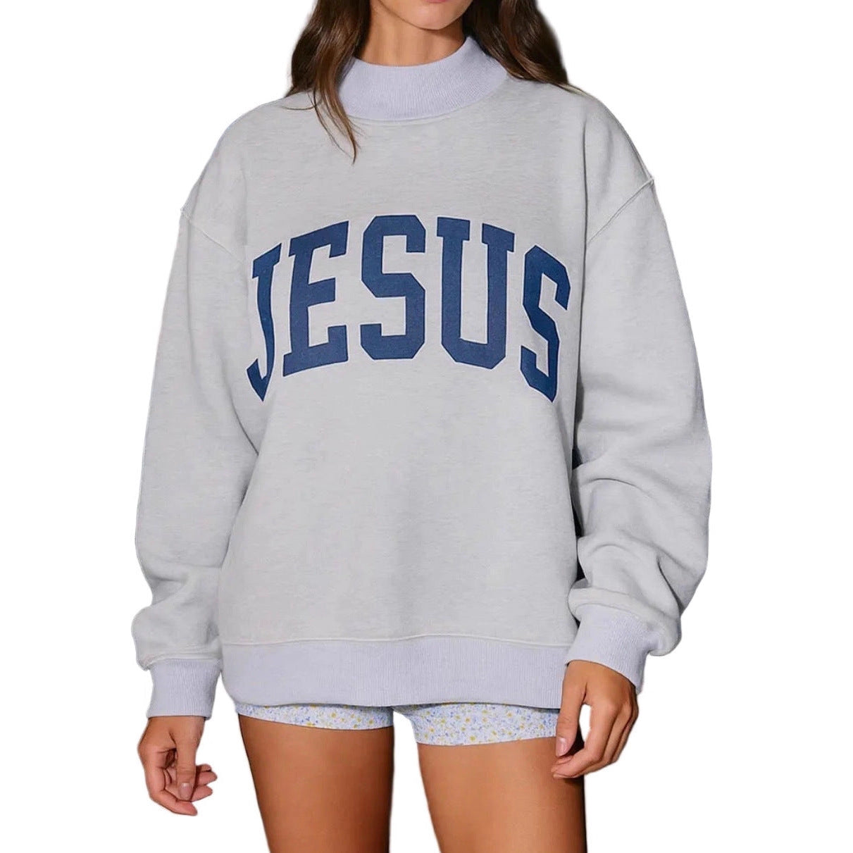 Printed Letter Crewneck Long-Sleeve Loose-Fit Versatile Sweatshirt