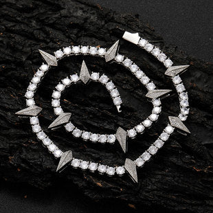 European Hip Hop Ornament 12mm Spring Fastener Double Row Zircon Necklace Bracelet