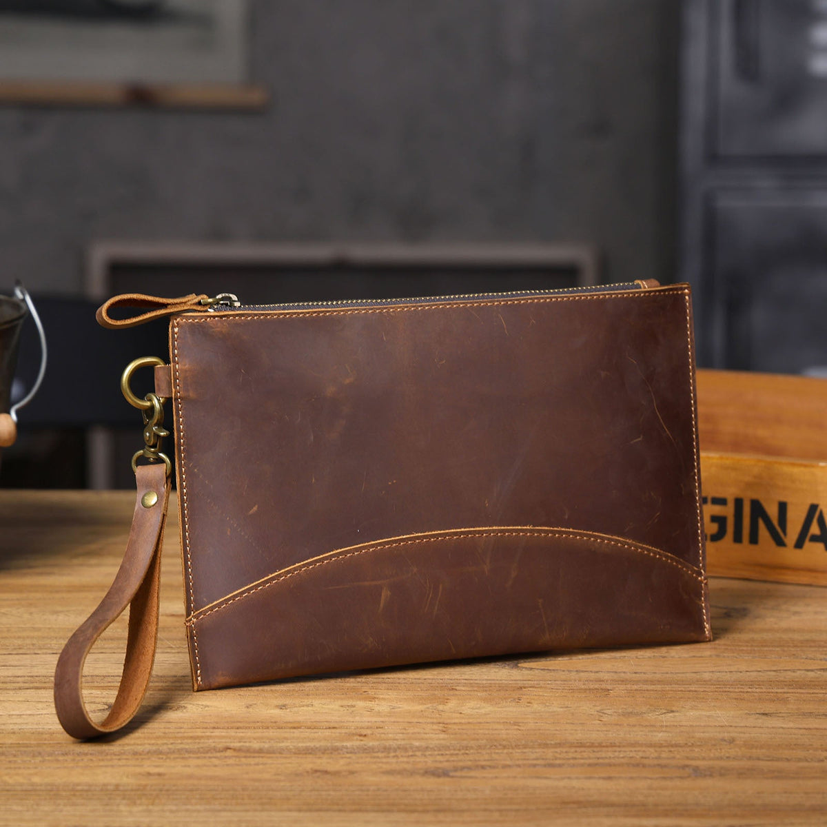 Simple Crazy Horse Leather Clutch For Men