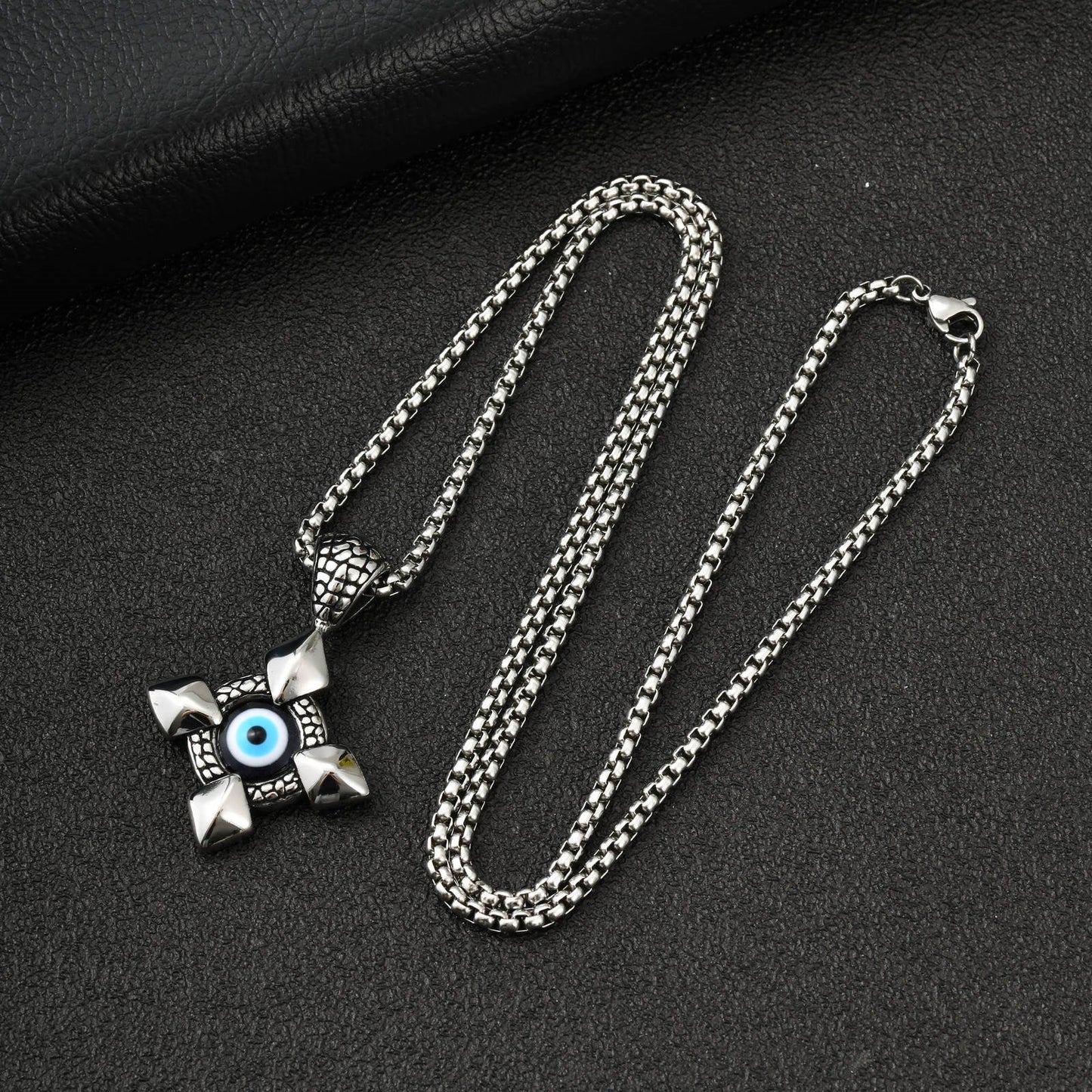 Stainless Steel Devils Eye Cross Pendant Necklace