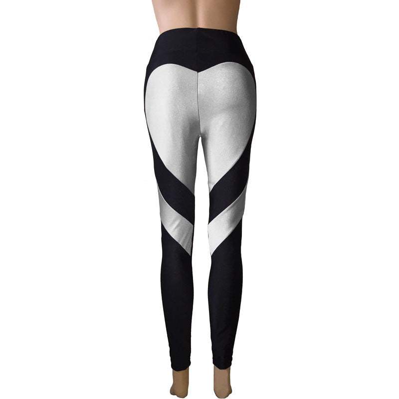 Butt-lifting Heart-patterned Patchwork Leggings With Excellent Stretch