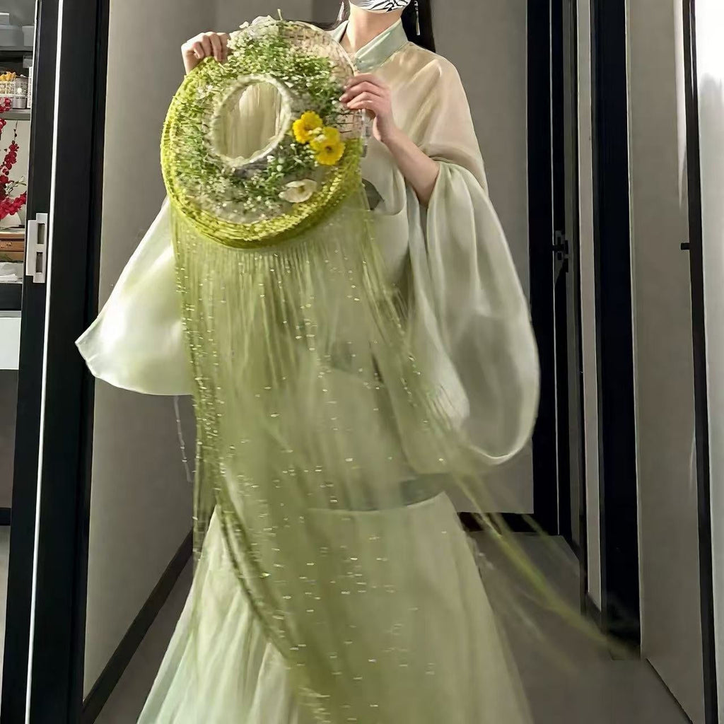 Hanfu Hat Bamboo Hat Tassel Crystal Curtain Chivalrous Woman Bamboo Hat Veil