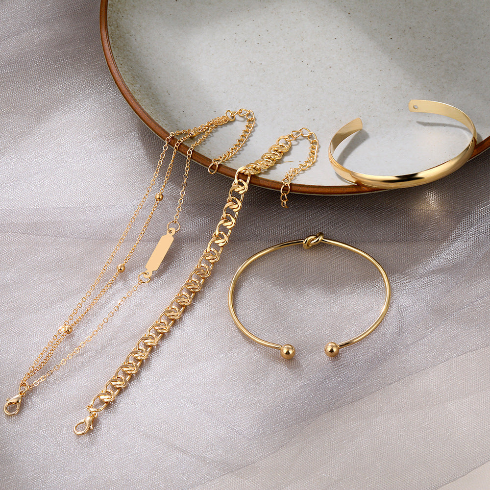 Alloy Chain And Round-ring Bracelet Set