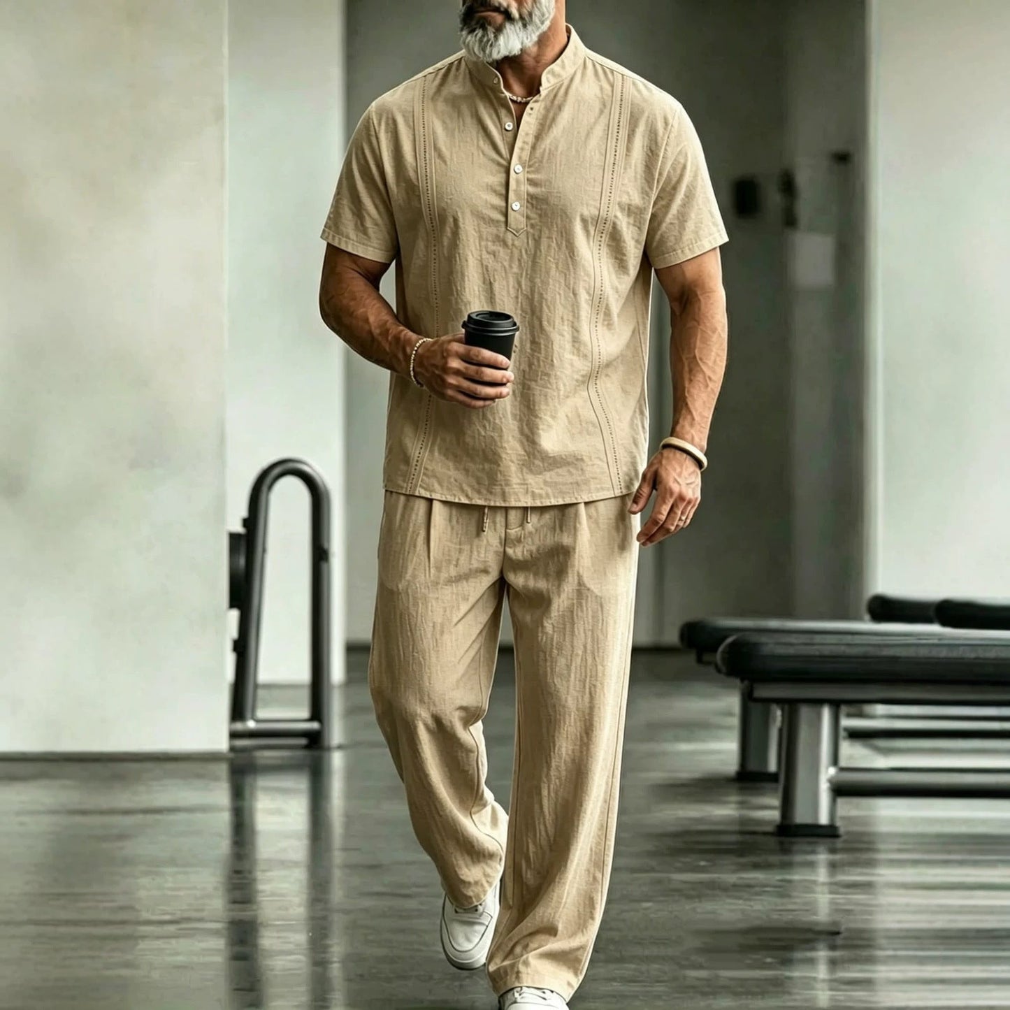 Mens Casual Short-Sleeve Shirt And Pants Set
