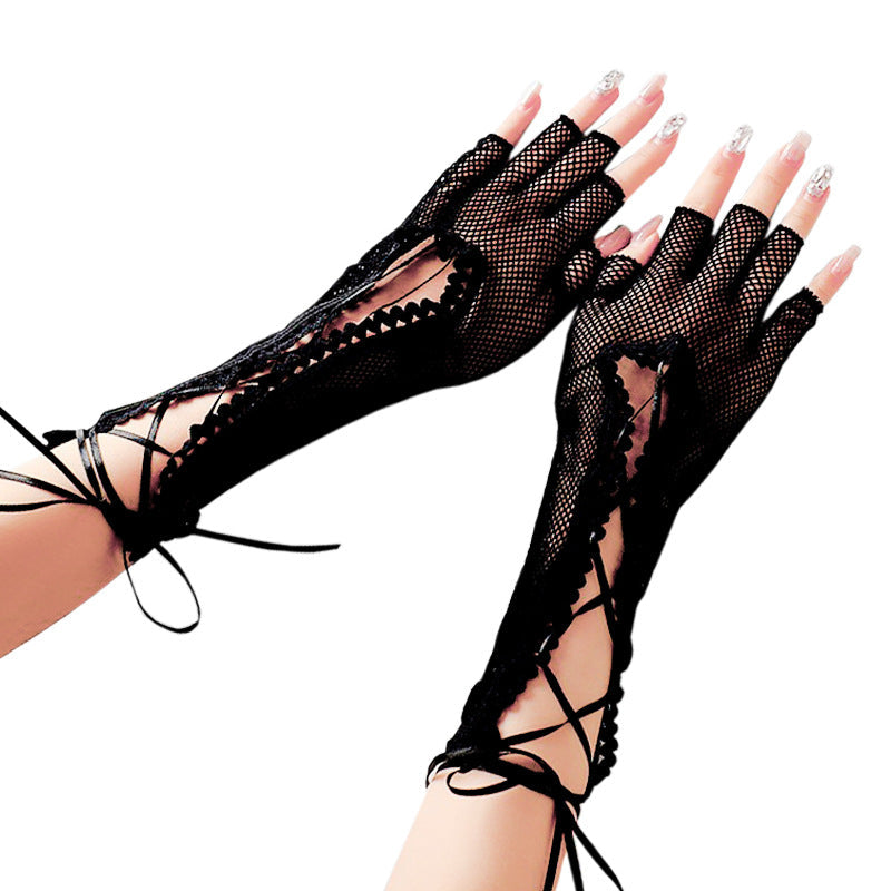 Halloween Anime Sexy Lace-up Sexy Mesh Lace-up Long Gloves