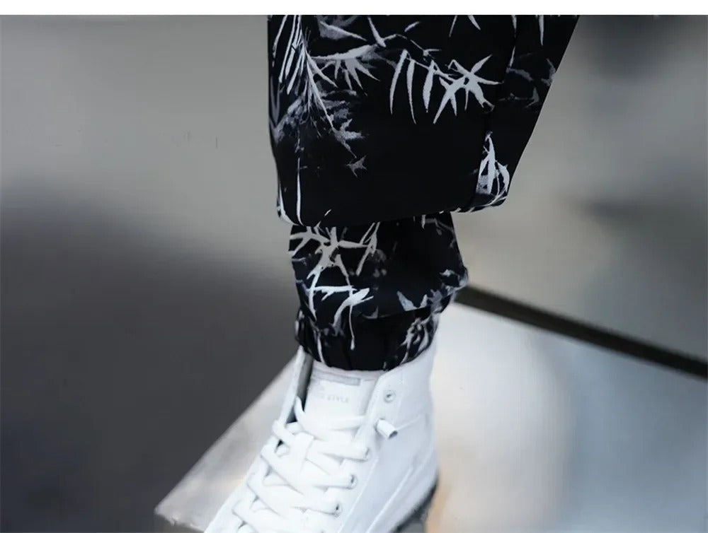 Men's Summer Loose Floral Ice Silk Harem Pants
