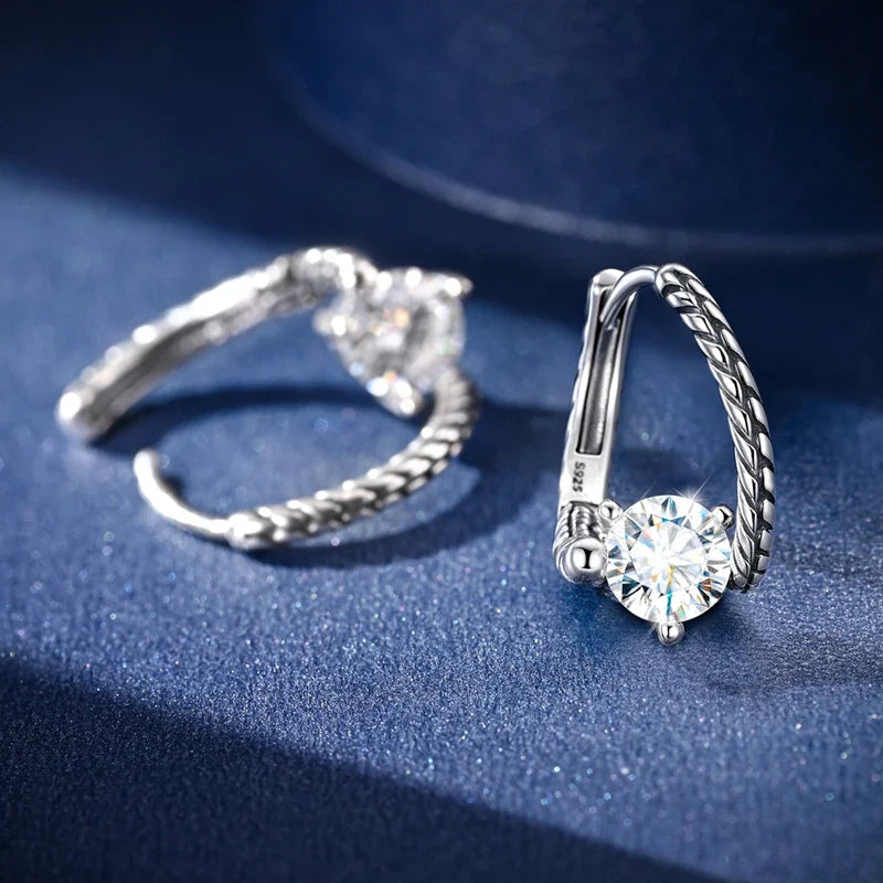 1.0ct Moissanit Creolen S925 Sterling Silber Schlangenkette Für Frauen