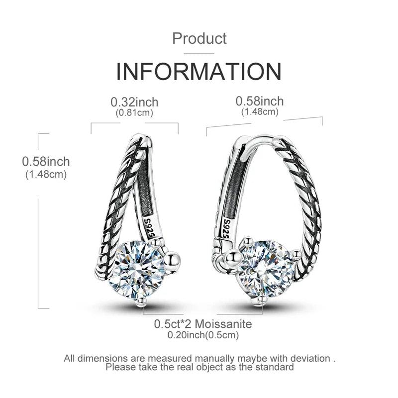 1.0ct Moissanit Creolen S925 Sterling Silber Schlangenkette Für Frauen