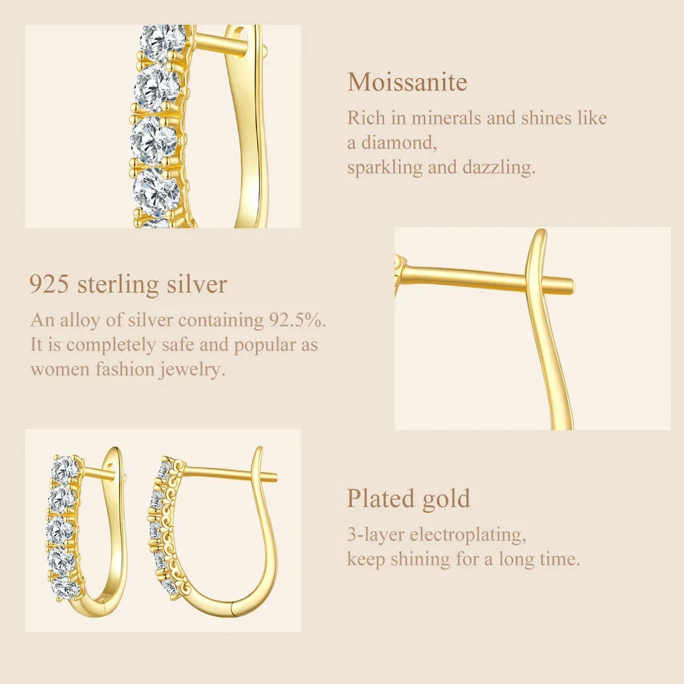 1,0 Karat Moissanit U-förmige Creolen aus 925er Sterlingsilber für Damen, Geschenk