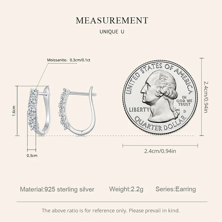 1,0 Karat Moissanit U-förmige Creolen aus 925er Sterlingsilber für Damen, Geschenk