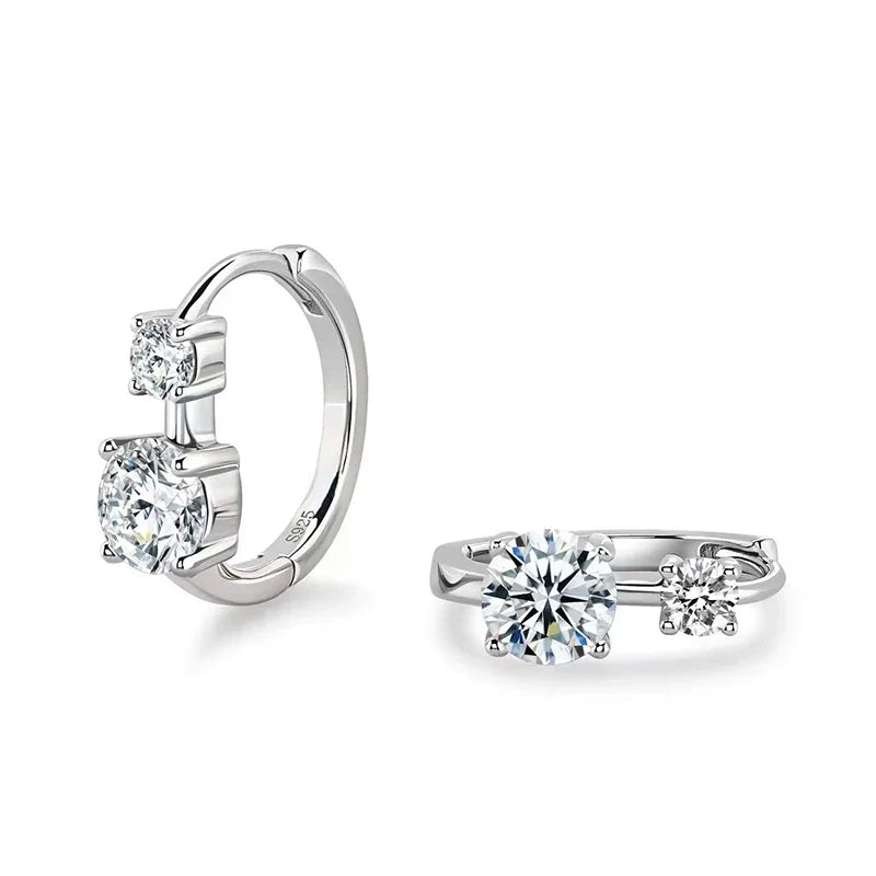 Graduated Two-Stone Moissanite Hoop Earrings in Sterling Silver