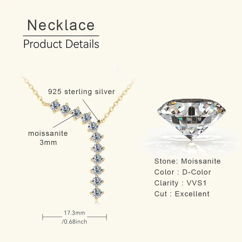 1,7 Karat Moissanit-Halskette und Ohrringe Set 925 Sterling Silber Y-Anhänger D