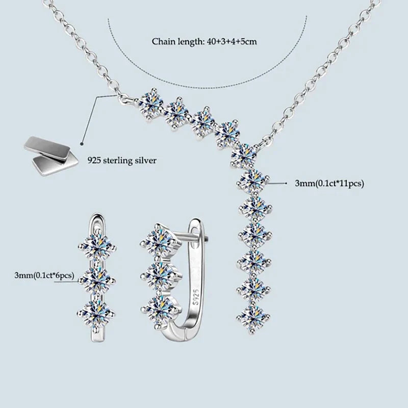 1,7 Karat Moissanit-Halskette und Ohrringe Set 925 Sterling Silber Y-Anhänger D
