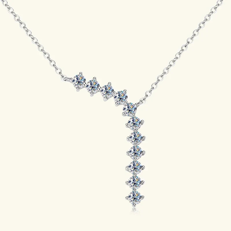 1,7 Karat Moissanit-Halskette und Ohrringe Set 925 Sterling Silber Y-Anhänger D