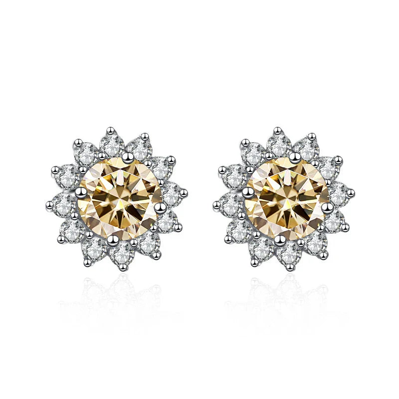 1 Ct D Color Moissanite Earrings 925 Sterling Silver Sunflower Studs For Women Wedding