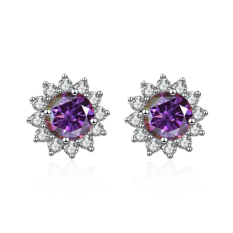 Boucles d'oreilles clous tournesol en argent sterling 925 et moissanite incolore 1 carat, pour femme, mariage