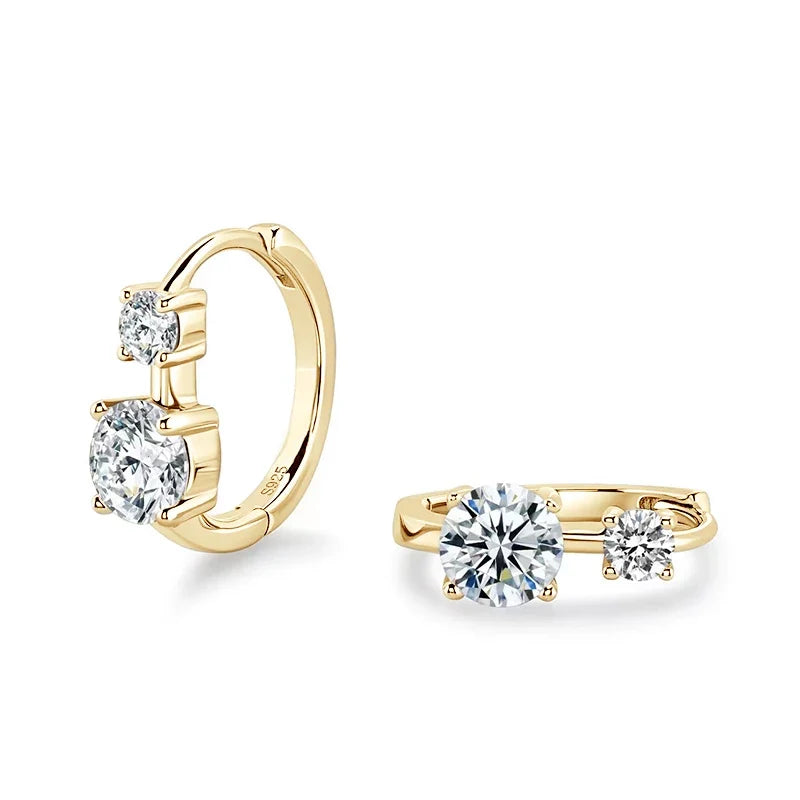 Graduated Two-Stone Moissanite Hoop Earrings in Sterling Silver
