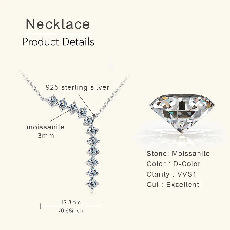 1,7 Karat Moissanit-Halskette und Ohrringe Set 925 Sterling Silber Y-Anhänger D