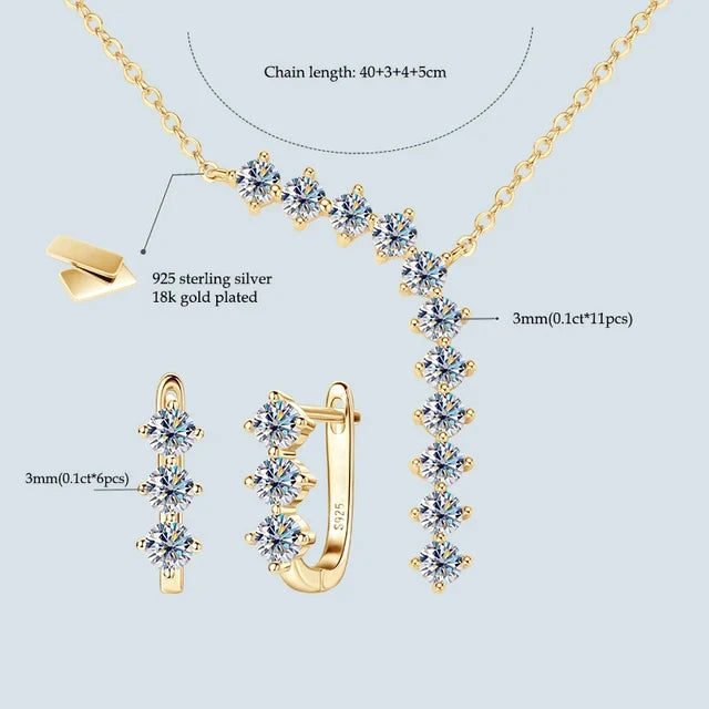 1,7 Karat Moissanit-Halskette und Ohrringe Set 925 Sterling Silber Y-Anhänger D