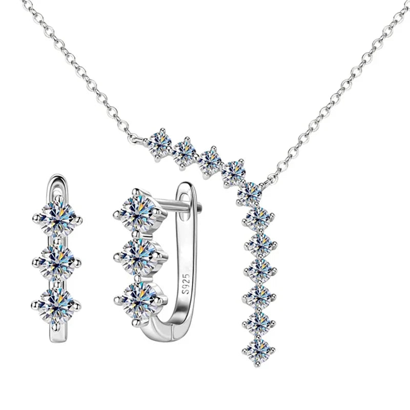 1,7 Karat Moissanit-Halskette und Ohrringe Set 925 Sterling Silber Y-Anhänger D