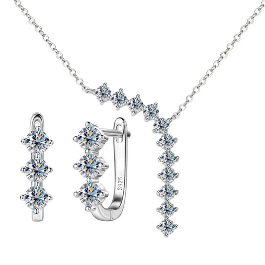 1,7 Karat Moissanit-Halskette und Ohrringe Set 925 Sterling Silber Y-Anhänger D