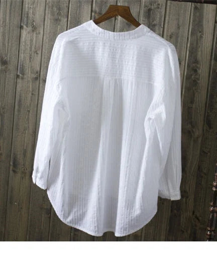 100% cotton white blouse women shirt spring summer elegant V-Neck ladies tops haut femme blusa womens tops and blouses