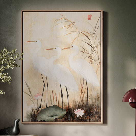 Décoration murale Aigrette japonaise – Impression élégante et traditionnelle de la nature asiatique