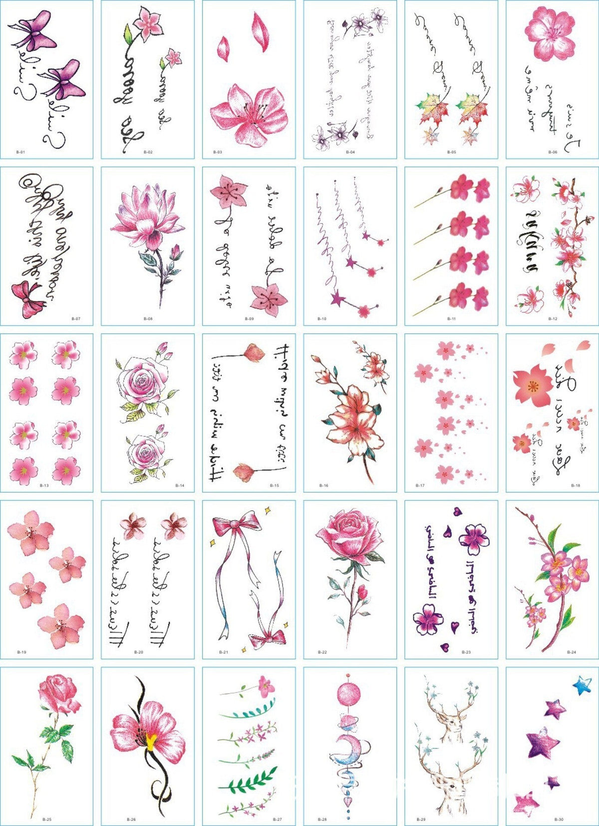 A set of 30 tattoo stickers