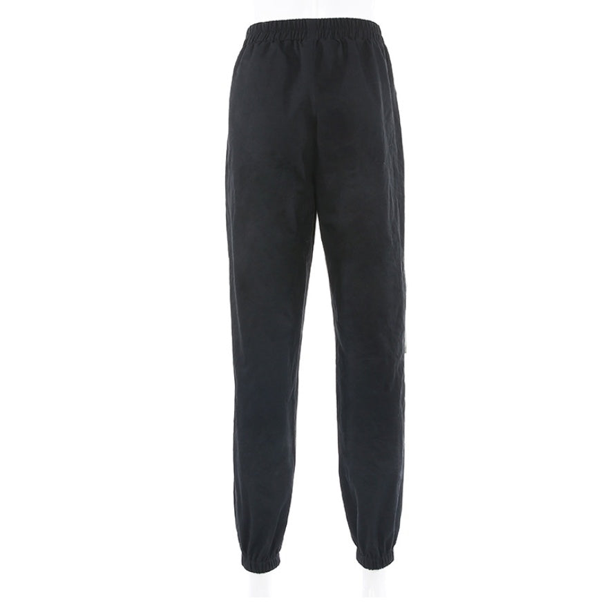 White Stripe Cargo Pants Women Trousers Pockets Patchwork Contrast Color High Waist Pants Hip Hop Capris