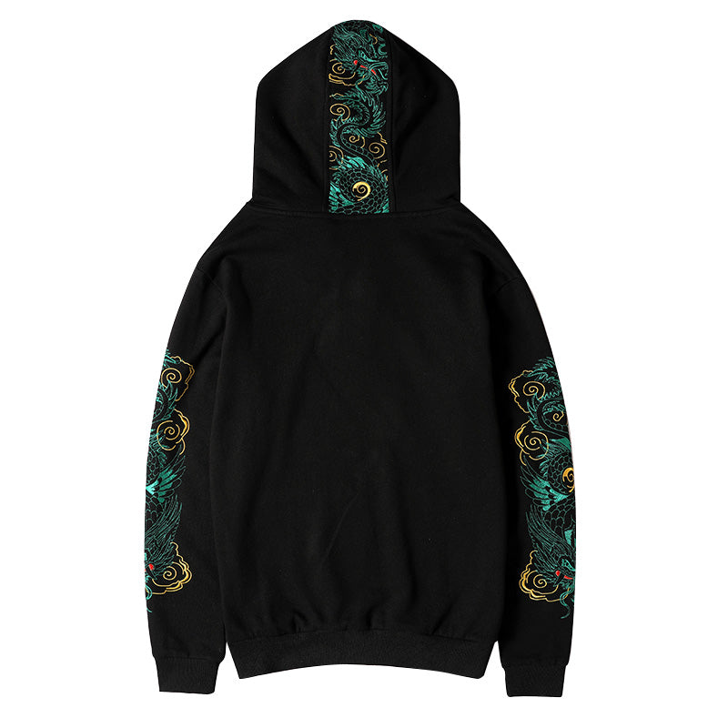 WSY340 Sweat à capuche brodé Dragon émeraude