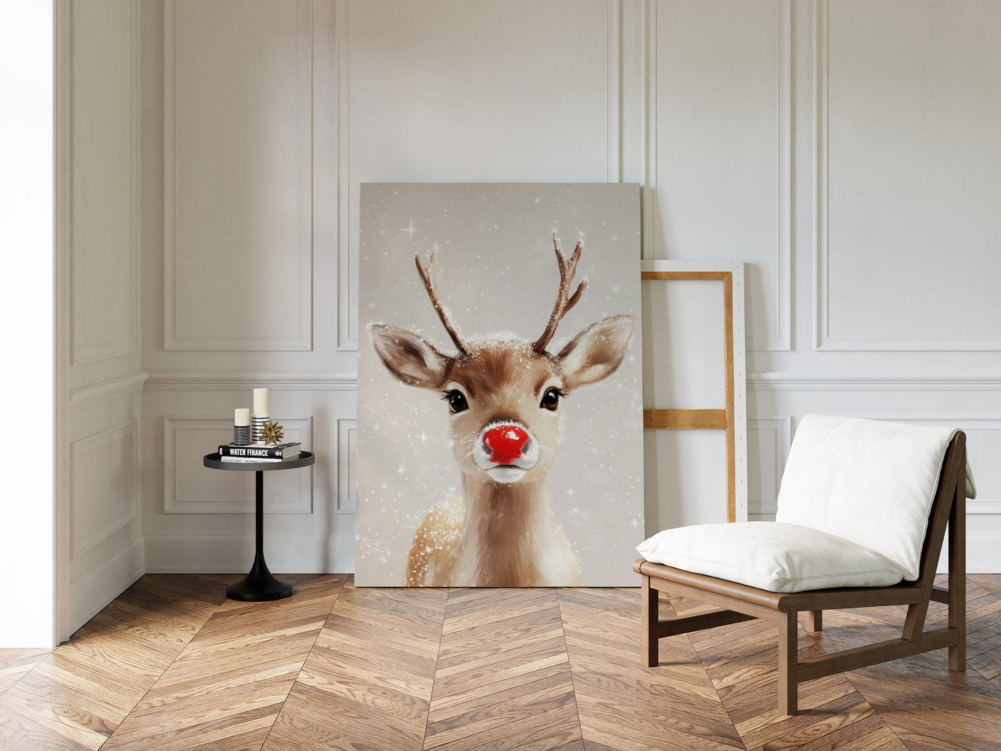 Adorable renne enneigé – Impression murale de Noël douillette